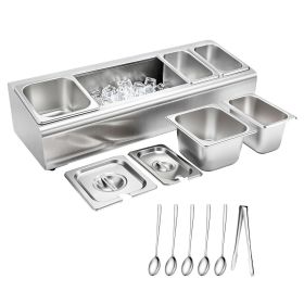 Countertop Food Serving Display Container, Stainless Steel Food Salad Server Tray, Buffet Condiment Dispenser, Ice Cooled Rack with Separate Lid