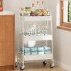 3 Tier Rolling Cart Metal Utility Storage Cart Mobile Storage Organizer with Lockable Wheels, White
