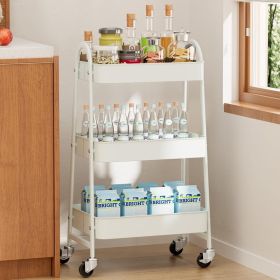 3 Tier Rolling Cart Metal Utility Storage Cart Mobile Storage Organizer with Lockable Wheels, White