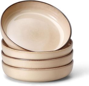 Pasta Bowls Set of 4, 35oz Large Salad Bowls for Serving, Wide and Shallow Ceramic Plates for Kitchen, Double Reactive Glaze