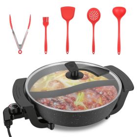a6L Electric Hot Pot With Divider 1100W Dual-Flavor Pot Shabu Shabu Pot Non-Stick With 5-Temp Control For Shabu Shabu Fondue Perfect For Family Ga (Option: Black)