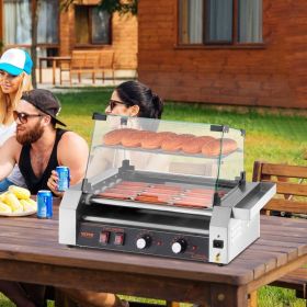 Electric 12 Hot Dog 5 Roller Commercial Grill Cooker Machine Cover 750W (Option: Silver)